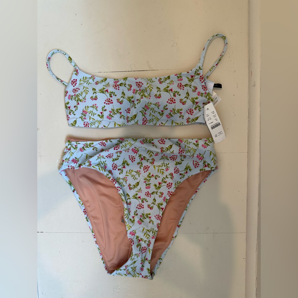 J.Crew blue floral mid rise bikini. NWT.